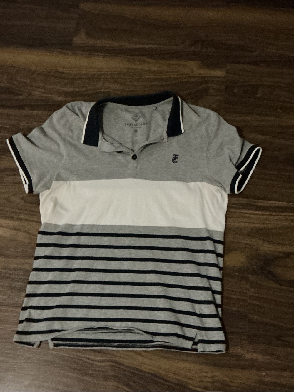 Men's Grey, White & Navy Stripe Polo Shirt